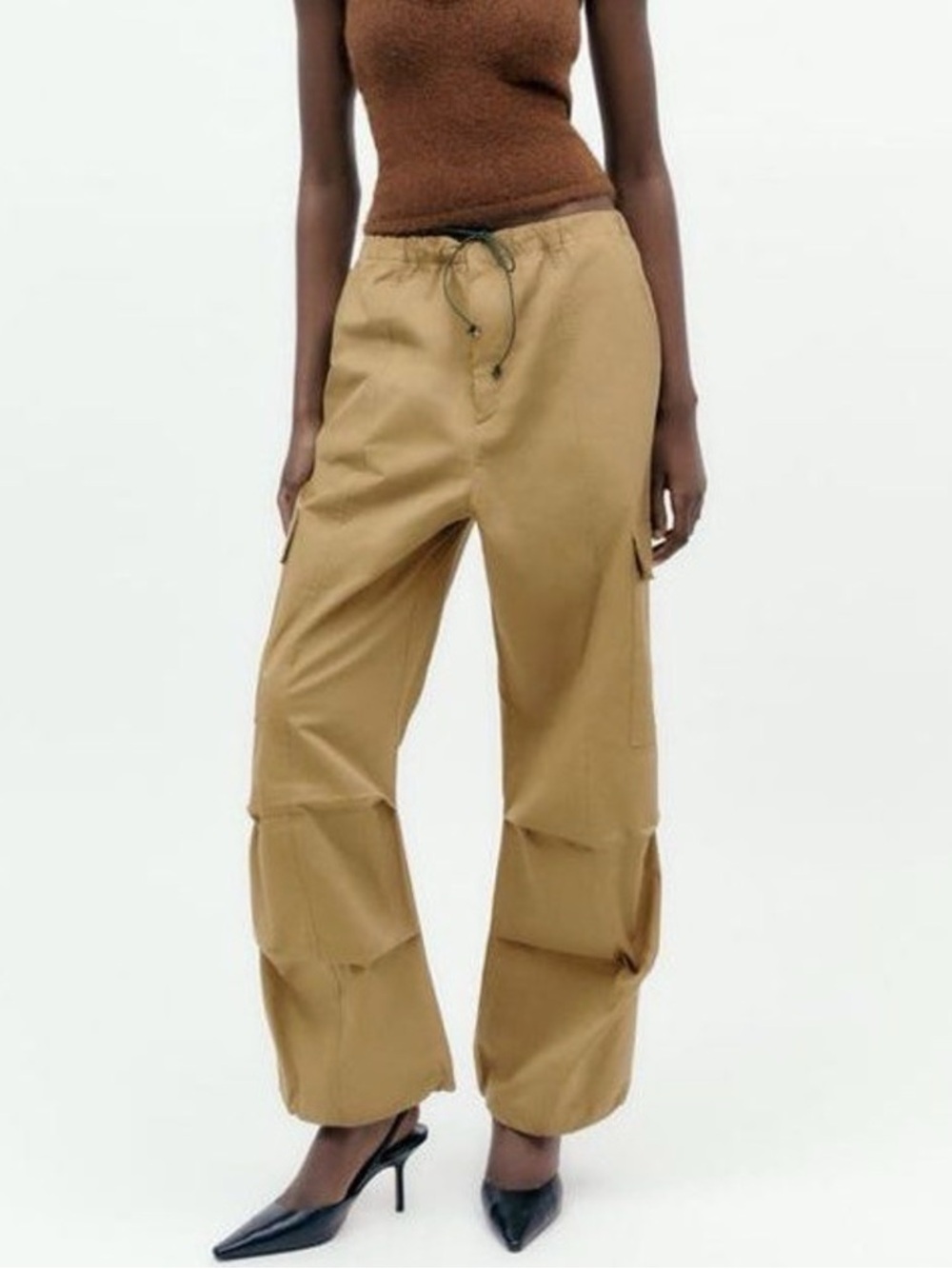 Zara Wide Leg Cargo Pants in Camel